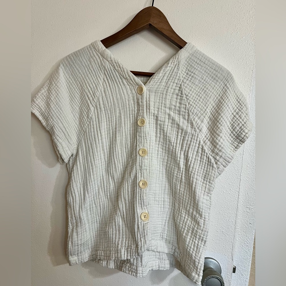 Madewell Cream Lightspun Renwood Button-Back Top SzXS BohoChic Whimsical Coastal - Picture 2 of 8